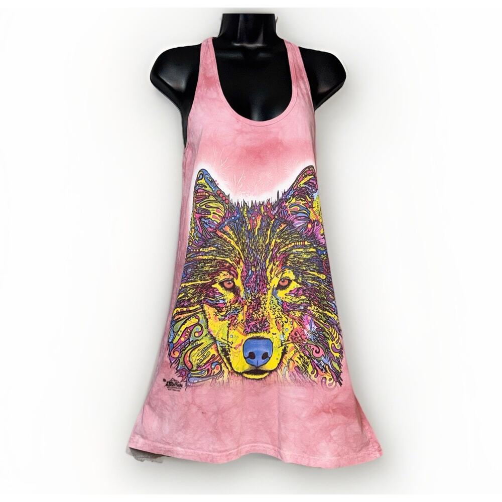 2013 The Mountain MD Racerback Tank Pink Dye Dress Psychedelic Rainbow Wolf Head